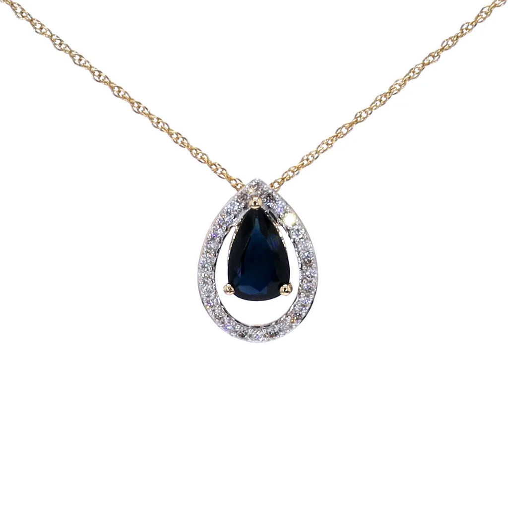 Blue Sapphire Pendant With Diamonds 1.12 Carats 14K Yellow Gold