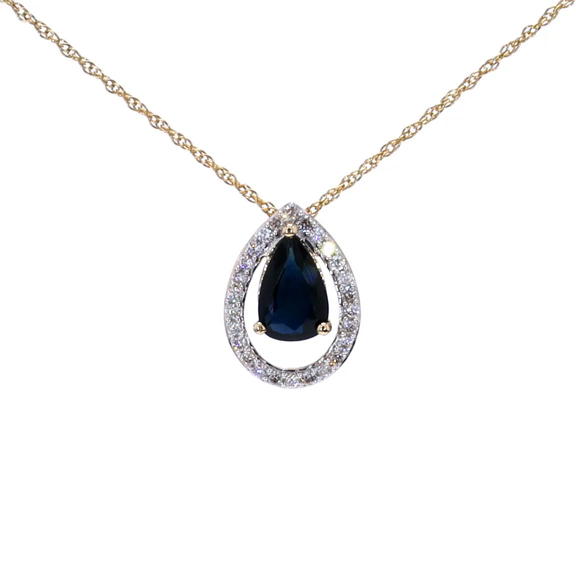 Blue Sapphire Pendant With Diamonds 1.12 Carats 14K Yellow Gold