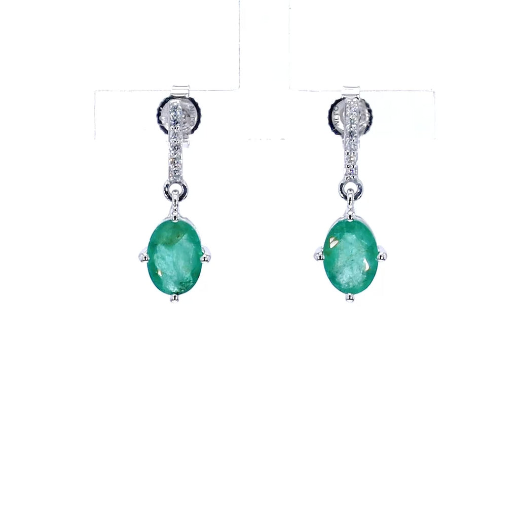 Natural Emerald Earrings With Diamonds 1.46 Carats 10K White Gold
