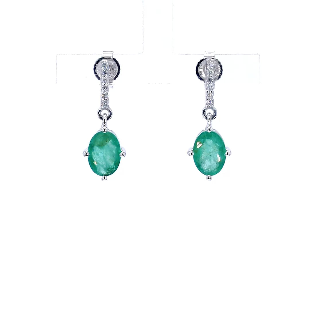 Natural Emerald Earrings With Diamonds 1.46 Carats 10K White Gold