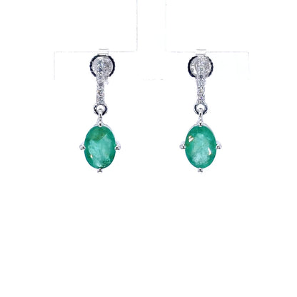 Natural Emerald Earrings With Diamonds 1.46 Carats 10K White Gold