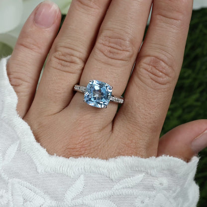 Blue Topaz Ring With White Topaz 4.58 Carats Sterling Silver
