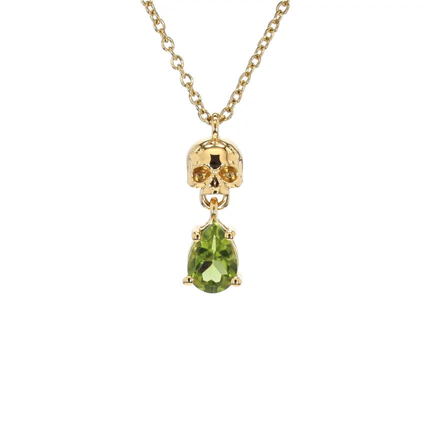 Peridot Skull Pendant 0.74 Carats Gold Plated Silver