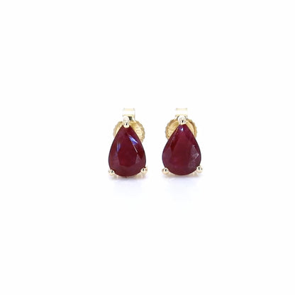 Ruby Stud Earrings 1.5 Carats 14K Yellow Gold
