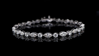 IDL Certified Diamond Tennis Bracelet Marquise and Round Cut 7.38 Carats 18K