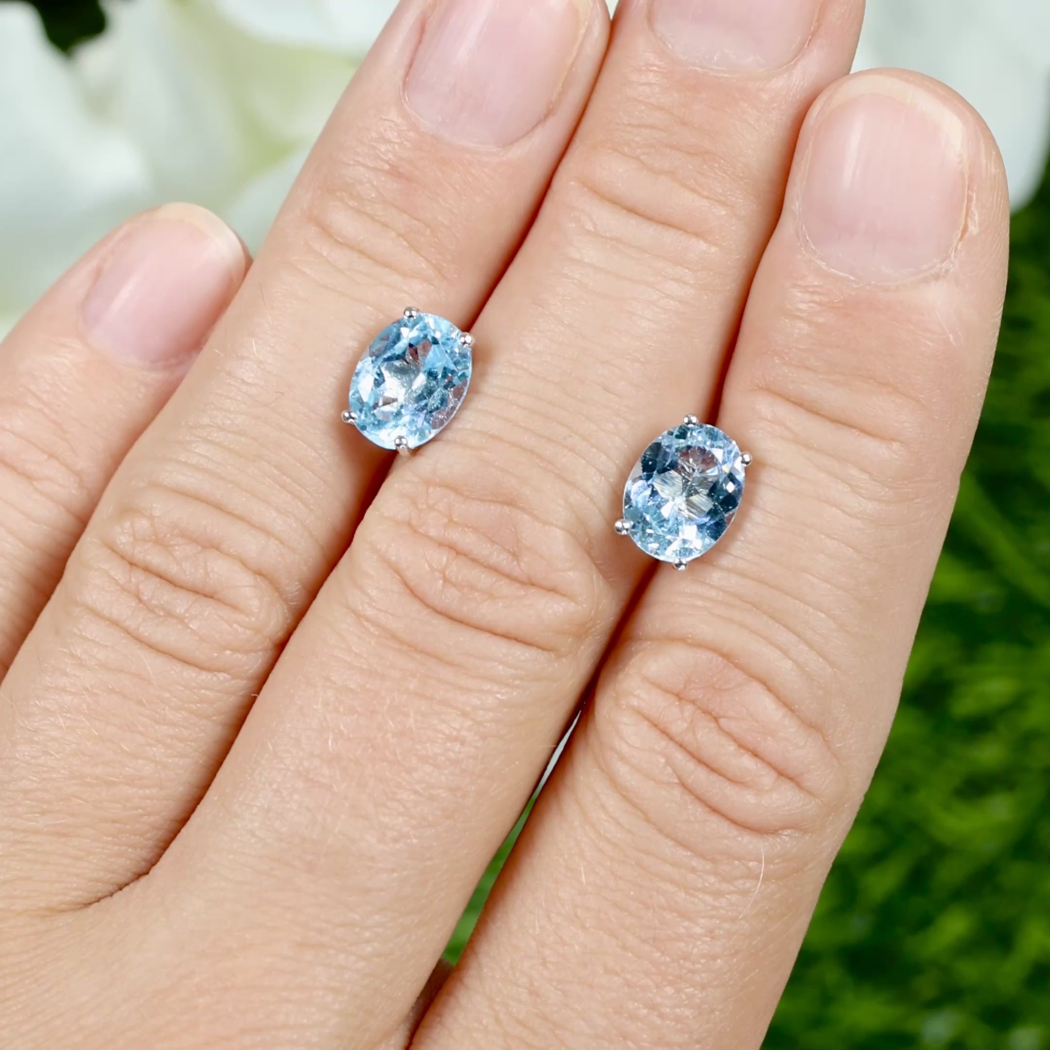 Swiss Blue Topaz Earrings 4 Carats Prong Set Sterling Silver