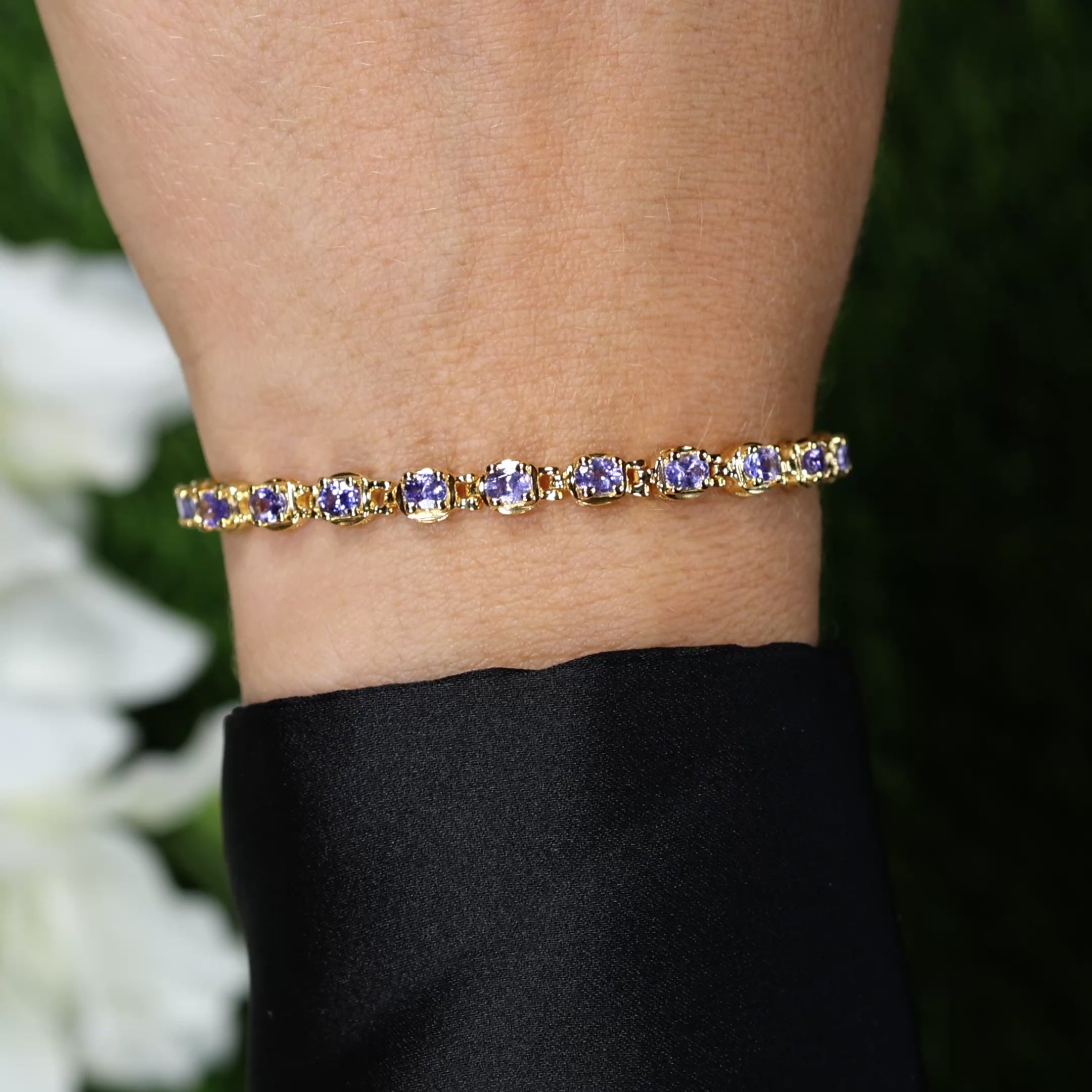 Tanzanite Tennis Bracelet 4.5 Carats 14K Yellow Gold Plated Silver
