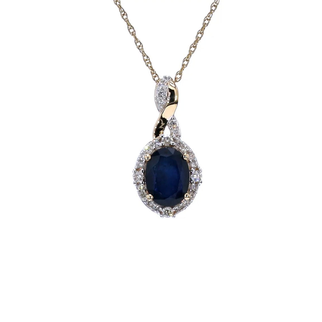 Blue Sapphire Pendant With Diamonds 1.68 Carats 14K Yellow Gold