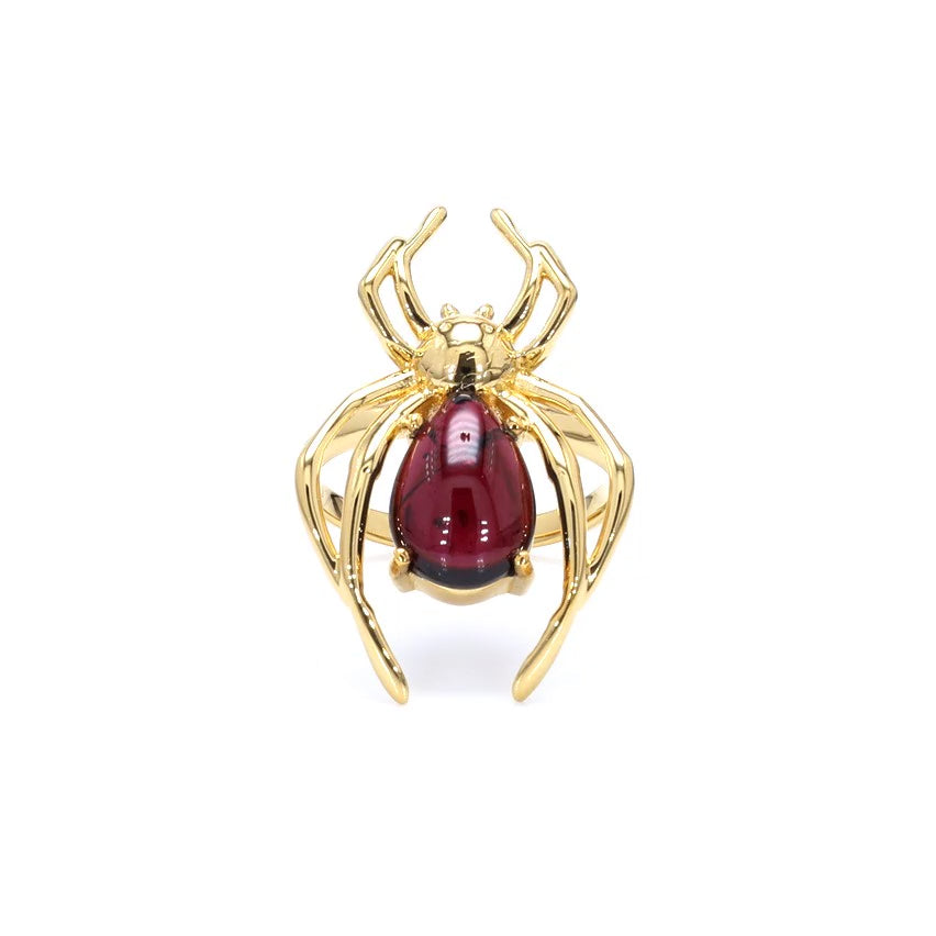 Garnet Spider Ring 2.98 Carats Gold Plated Silver