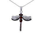 Garnet Dragonfly Pendant With White Topaz 2.2 Carats Sterling Silver