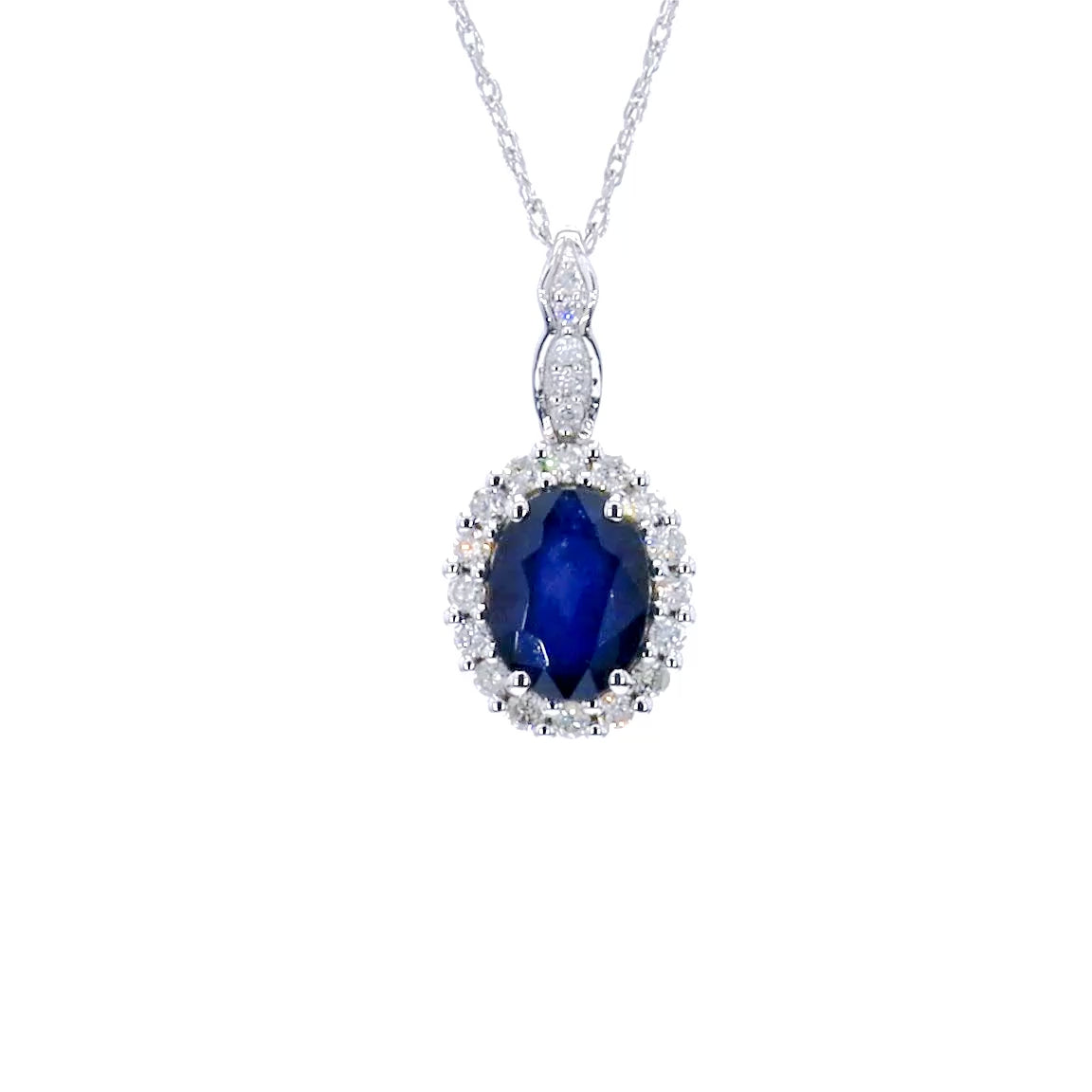 Blue Sapphire Pendant With Diamonds 1.75 Carats 14K White Gold