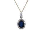 Blue Sapphire Pendant With Diamonds 1.75 Carats 14K Yellow Gold