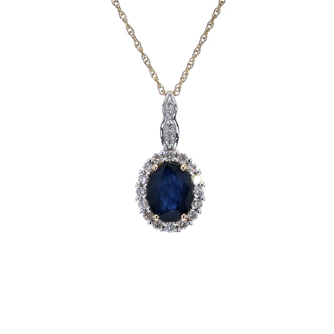 Blue Sapphire Pendant With Diamonds 1.75 Carats 14K Yellow Gold