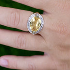 Natural Citrine Ring With Diamonds 4.58 Carats 14K Yellow Gold Plated Silver