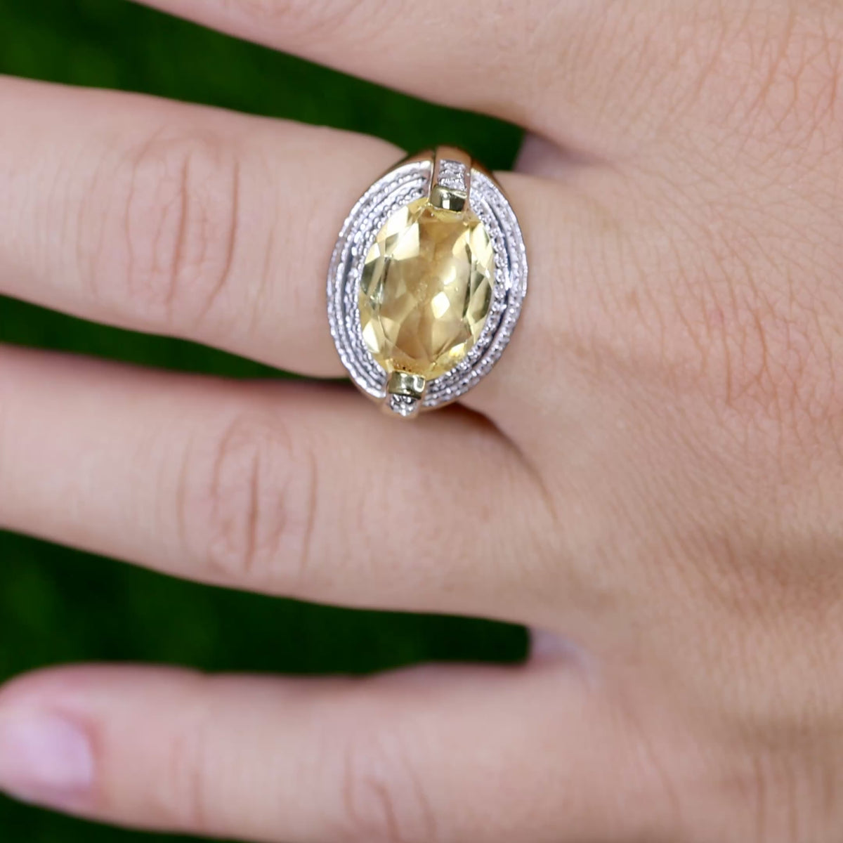 Natural Citrine Ring With Diamonds 4.58 Carats 14K Yellow Gold Plated Silver