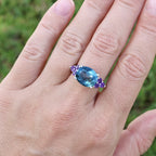London Blue Topaz Cocktail Ring Amethyst Setting 6.65 Carats