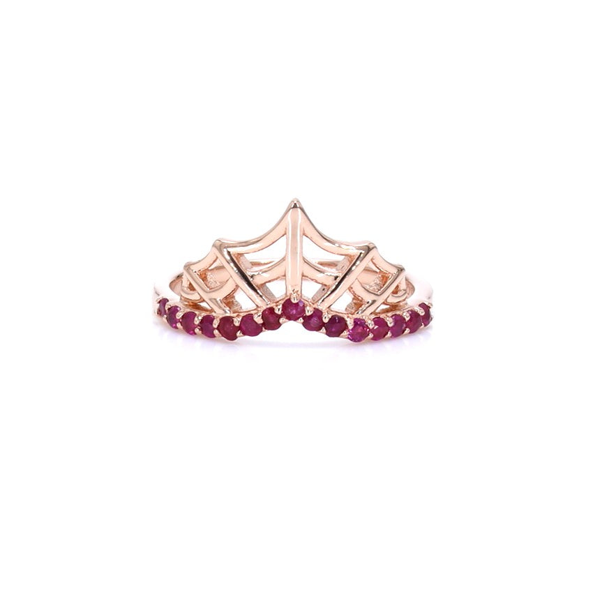 Ruby Spider Web Ring 0.28 Carats Gold Plated Silver