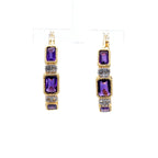 Amethyst Hoop Earrings With White Topaz 2.12 Carats Gold Plated Silver