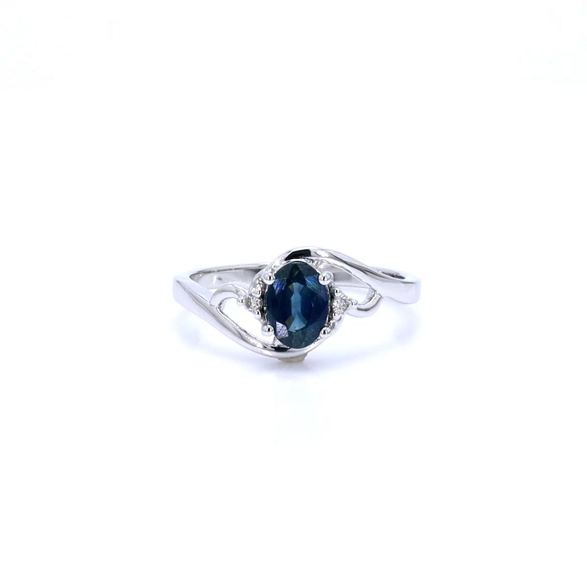 Blue Sapphire Ring With Diamonds 0.96 Carats 10K White Gold