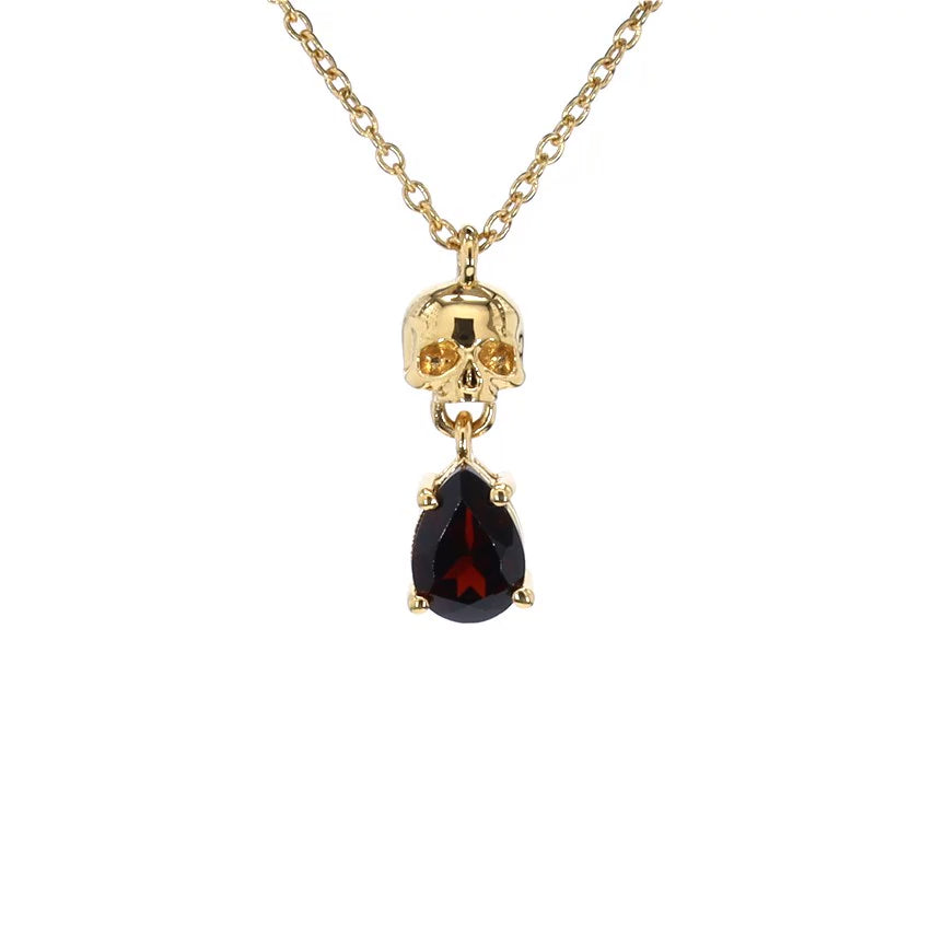 Garnet Skull Pendant 0.78 Carats Gold Plated Silver