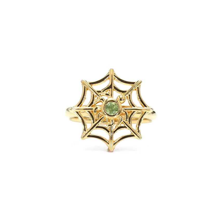 Peridot Spider Web Ring 0.08 Carats Gold Plated Silver