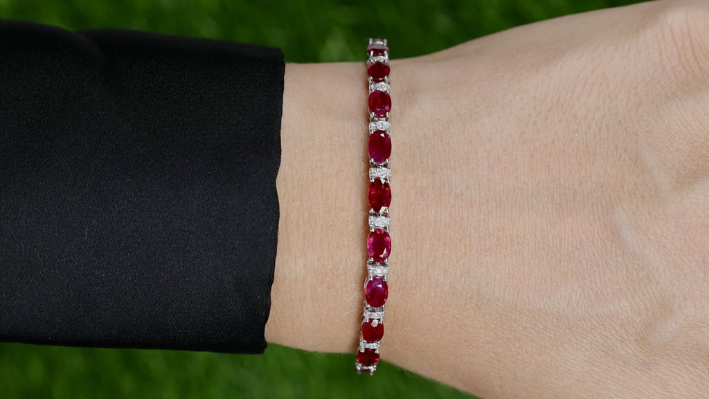 Natural Ruby Bracelet With Diamonds 11.6 Carats 14K White Gold
