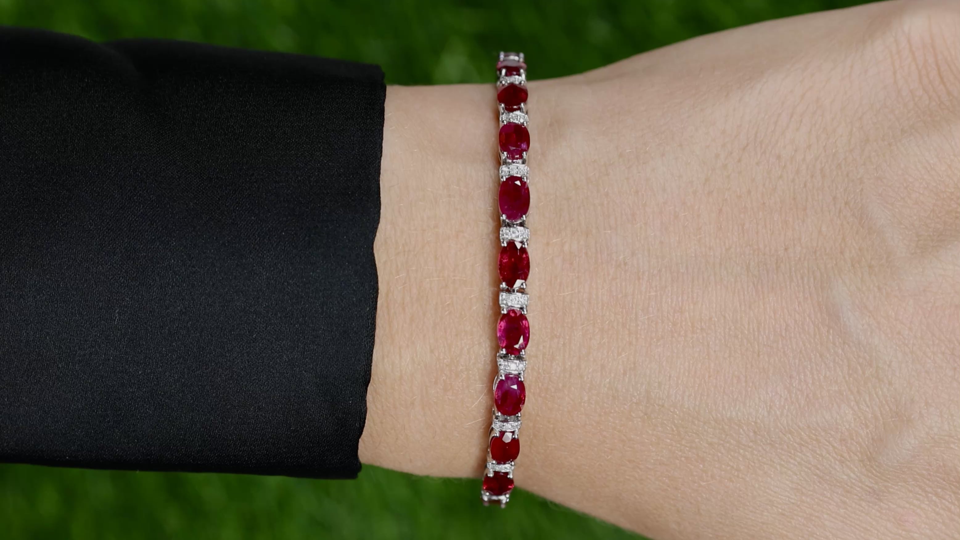 Natural Ruby Bracelet With Diamonds 11.6 Carats 14K White Gold