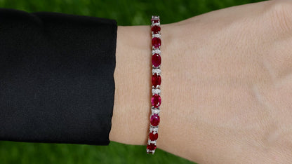 Natural Ruby Bracelet With Diamonds 11.6 Carats 14K White Gold