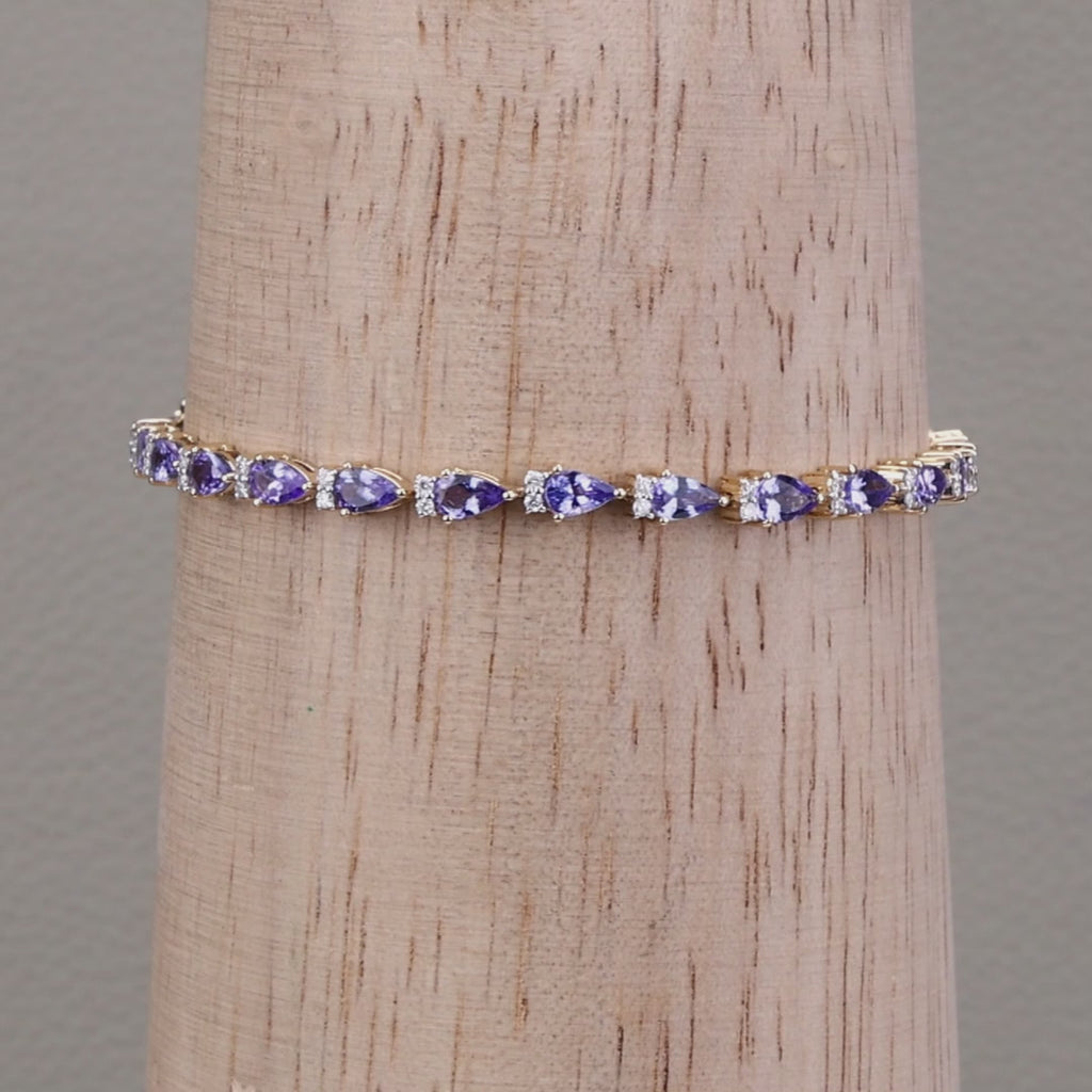 Natural Tanzanite Bracelet With Diamonds 5.62 Carats 14K Yellow Gold