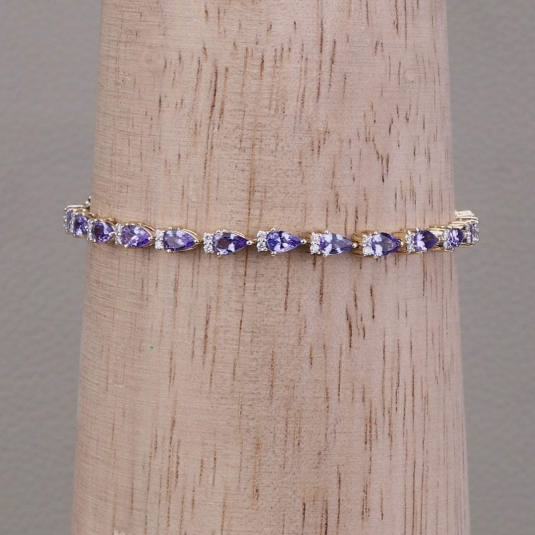 Natural Tanzanite Bracelet With Diamonds 5.62 Carats 14K Yellow Gold
