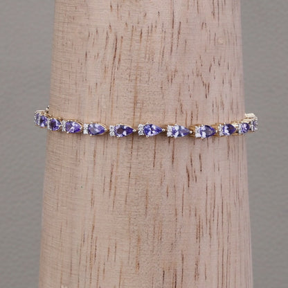 Natural Tanzanite Bracelet With Diamonds 5.62 Carats 14K Yellow Gold