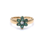 Alexandrite Flower Ring With Diamonds 0.78 Carats 18K Yellow Gold