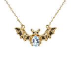 Blue Topaz Bat Necklace With Black Spinel 0.96 Carats Gold Plated Silver