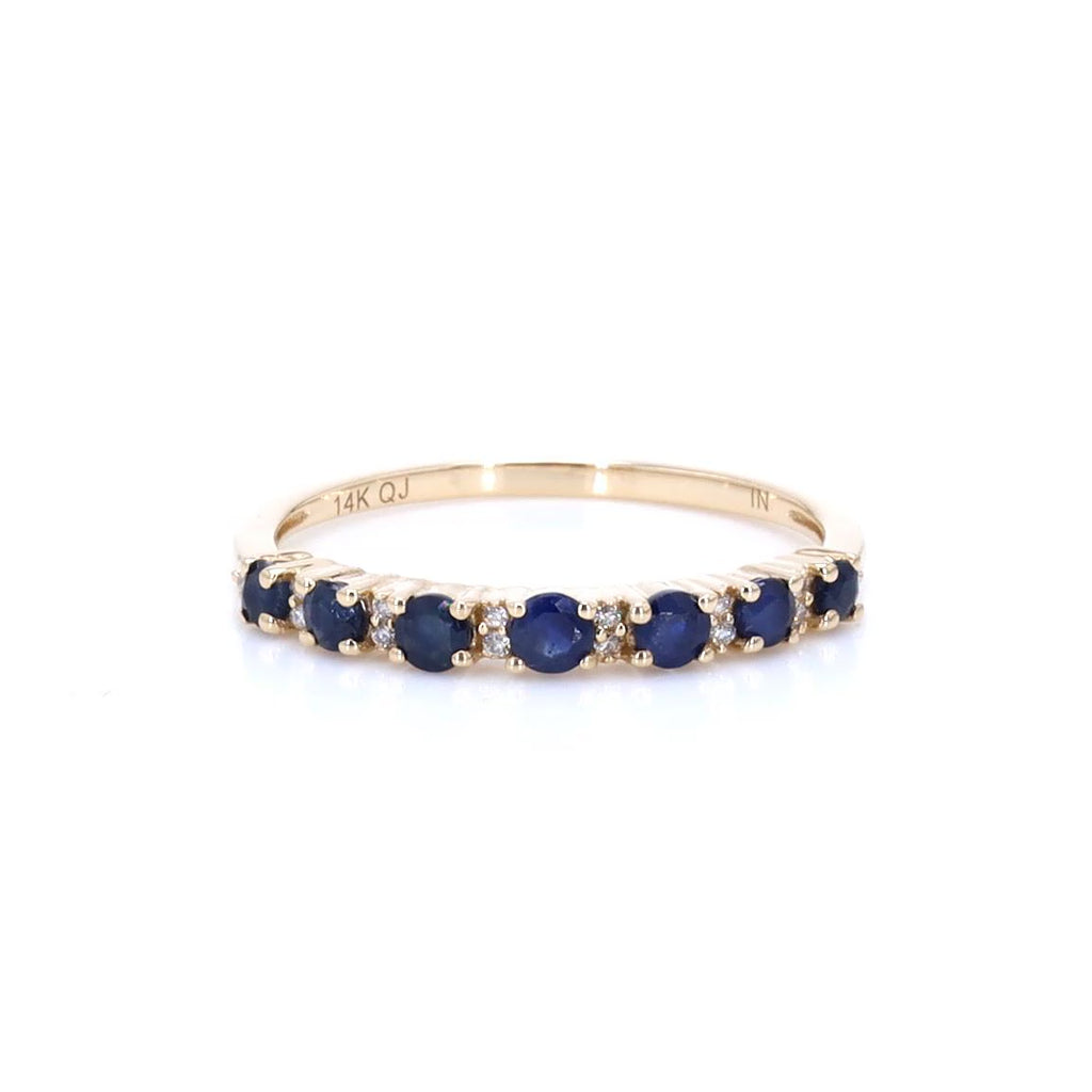 Blue Sapphire Ring With Diamonds 0.34 Carats 14K Yellow Gold