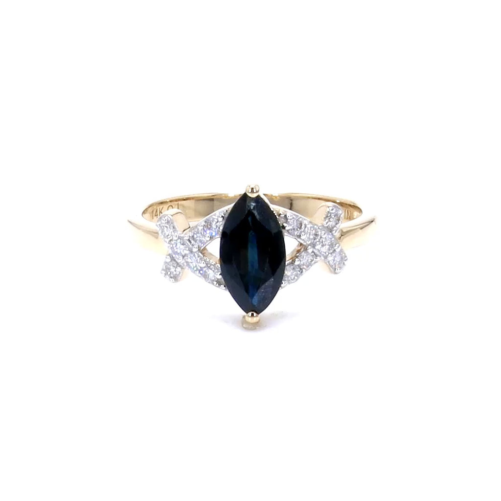 Blue Sapphire Ring With Diamonds 1.46 Carats 14K Yellow Gold