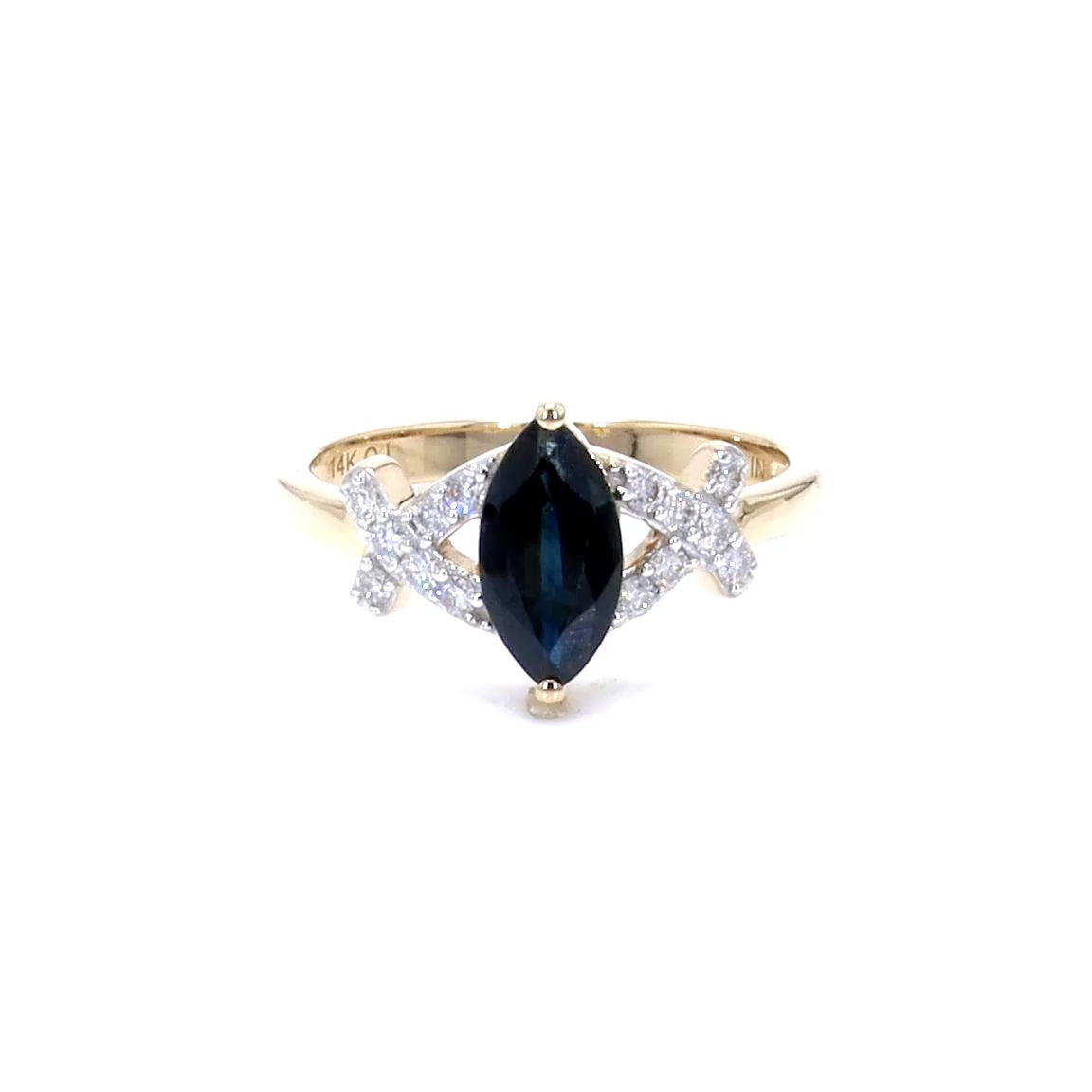 Blue Sapphire Ring With Diamonds 1.46 Carats 14K Yellow Gold