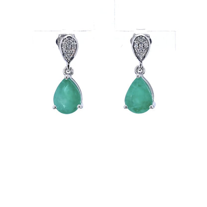 Zambian Emerald Dangle Earrings Diamonds 2.26 Carats 10K White Gold