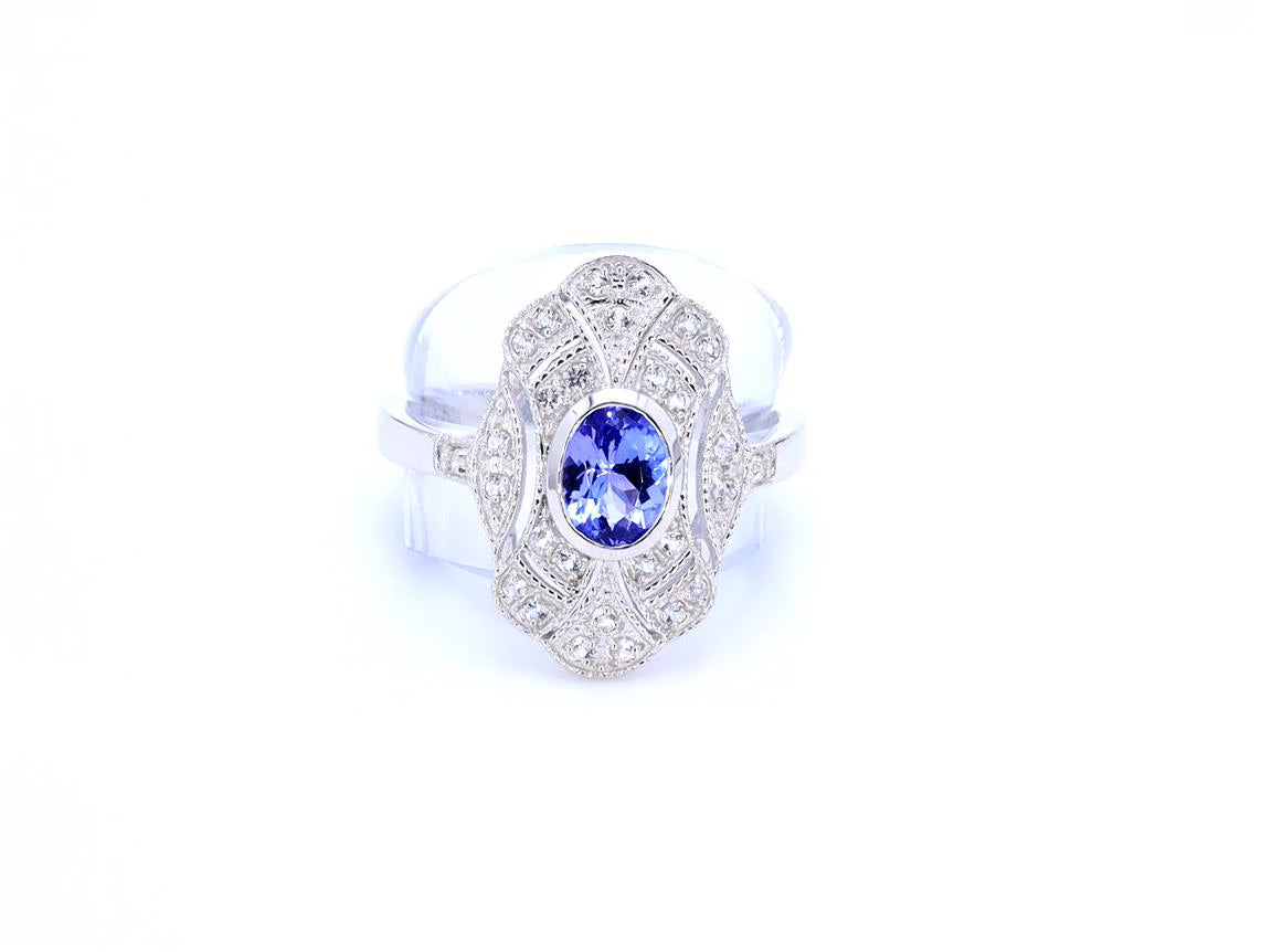 Tanzanite Ring With White Topaz 1.14 Carats Sterling Silver