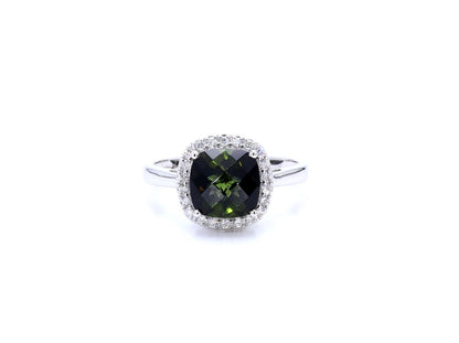 Natural Green Tourmaline Ring With Diamonds 2.6 Carats 14K White Gold