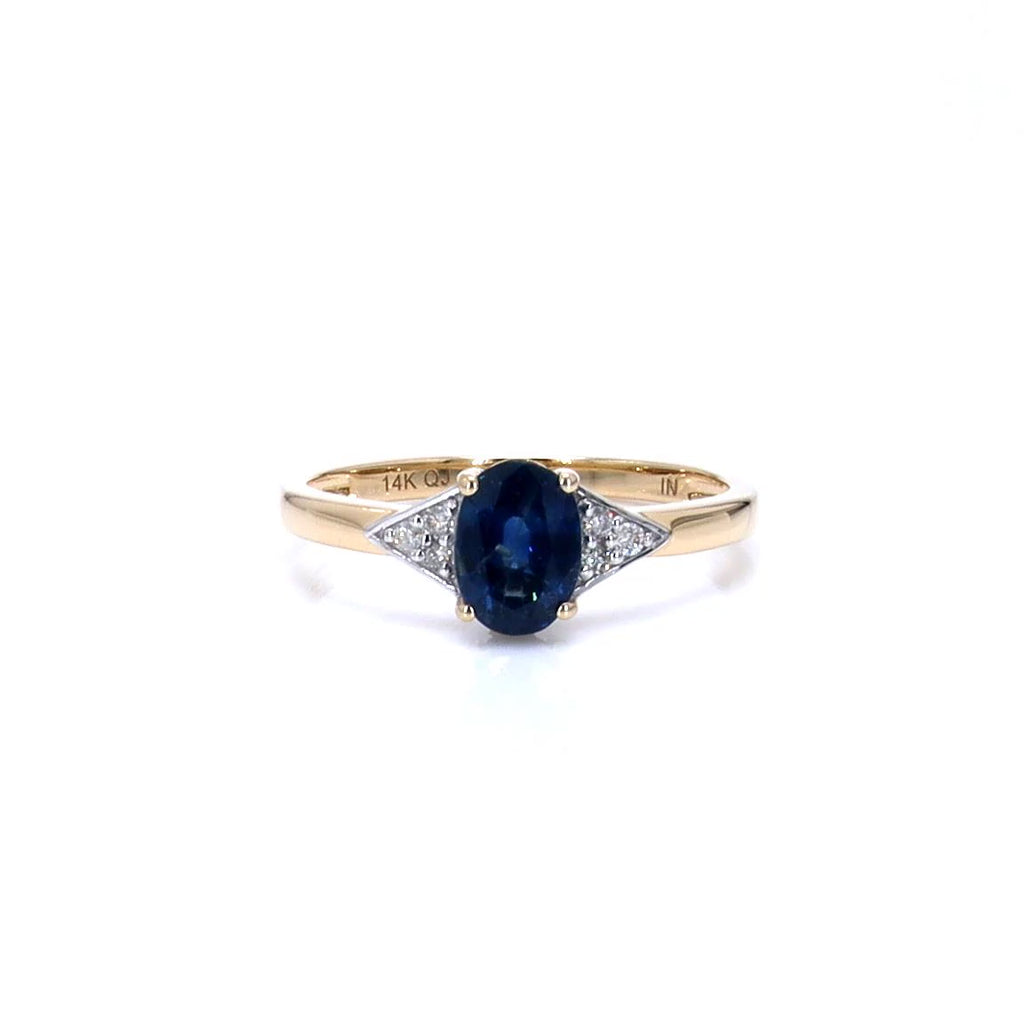Blue Sapphire Ring With Diamonds 0.98 Carats 14K Yellow Gold