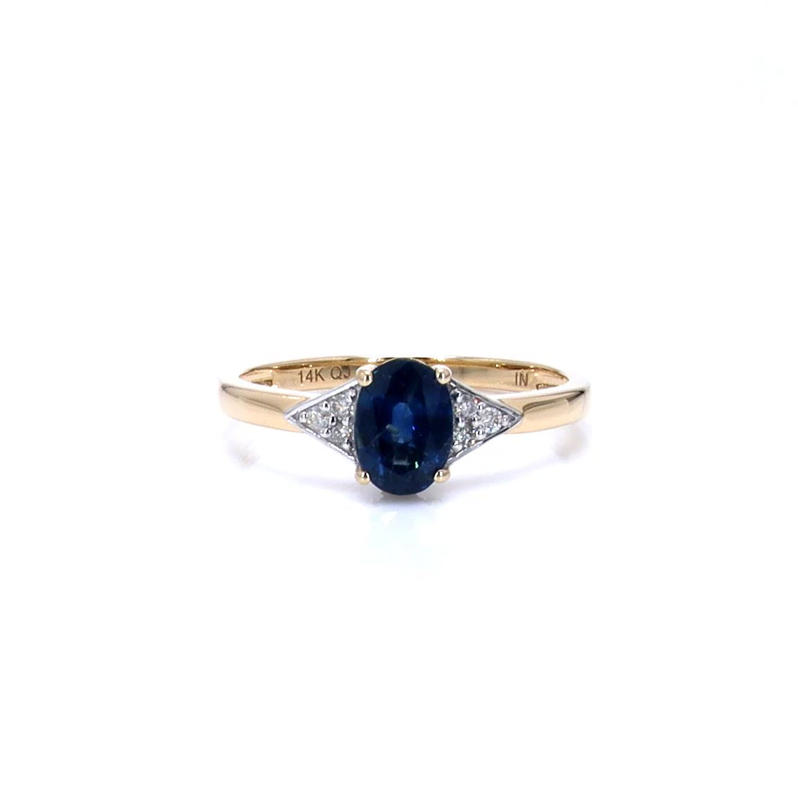 Blue Sapphire Ring With Diamonds 0.98 Carats 14K Yellow Gold