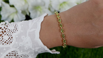 Peridot Tennis Bracelet 9.03 Carats 18K Yellow Gold Plated Sterling Silver