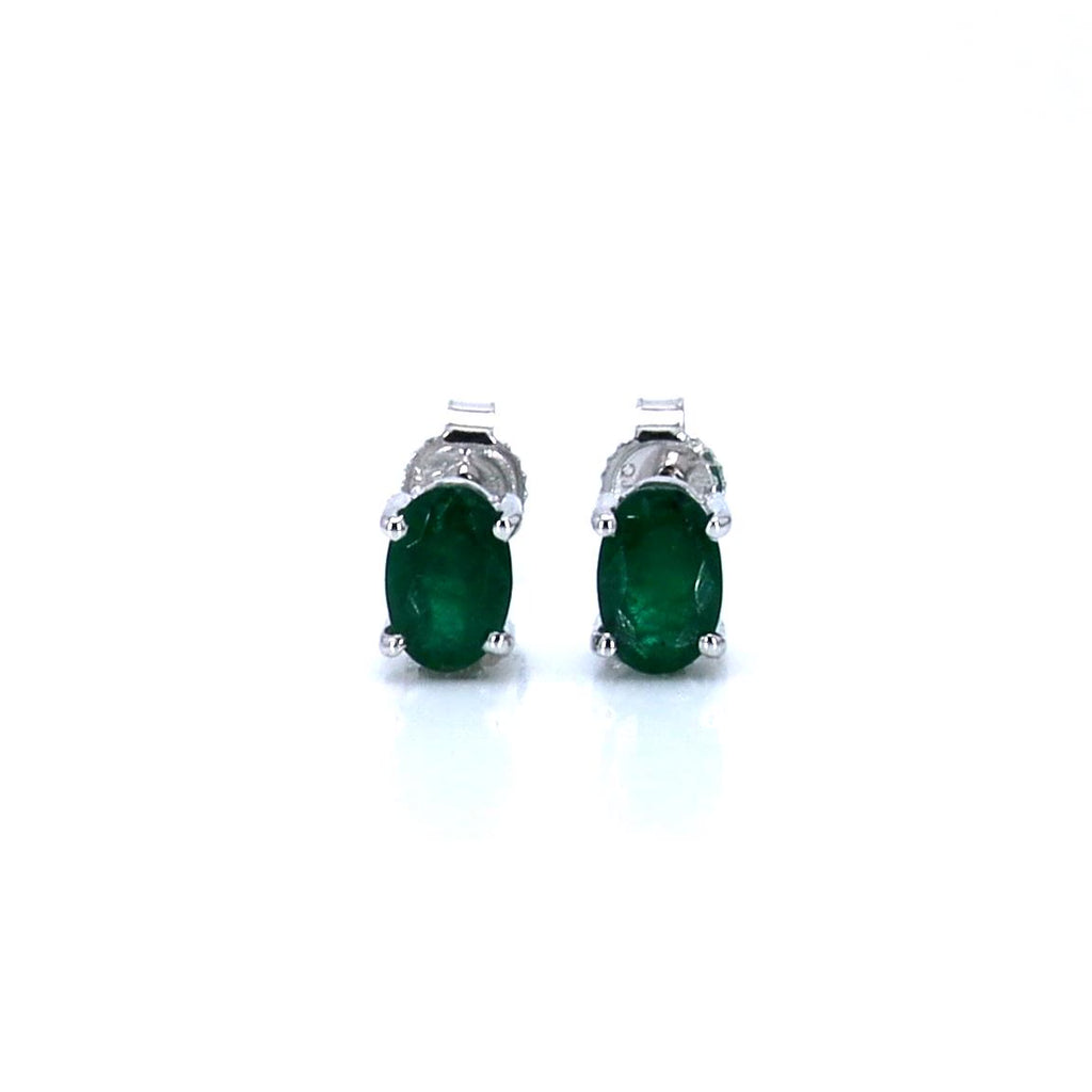 Zambian Emerald Stud Earrings 0.86 Carats 10K White Gold