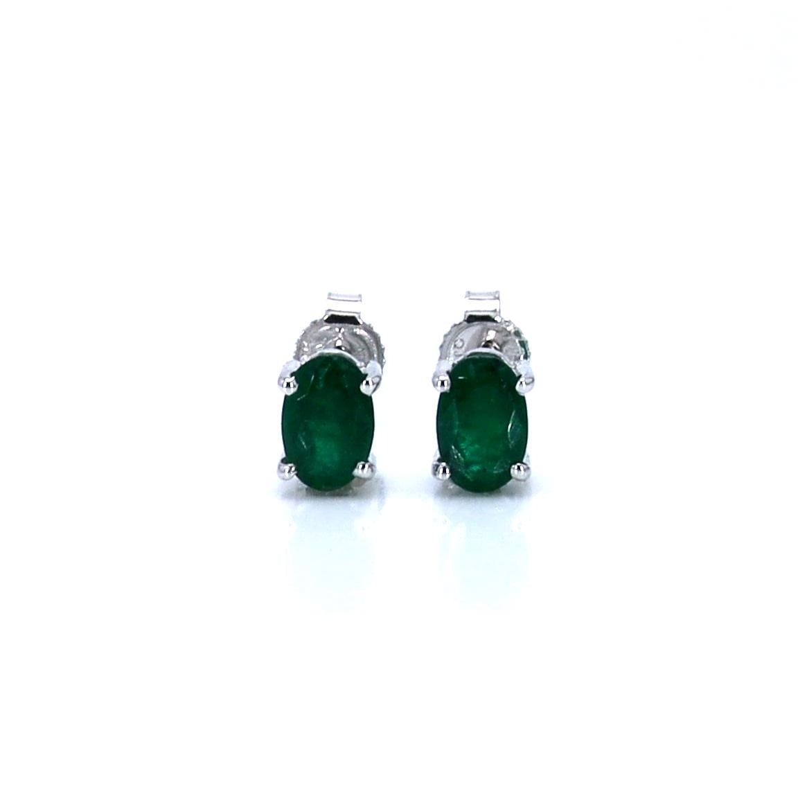 Zambian Emerald Stud Earrings 0.86 Carats 10K White Gold
