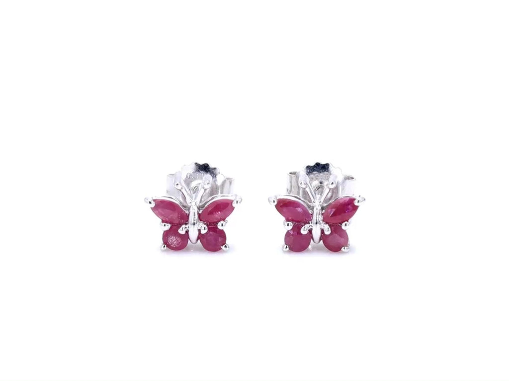 Natural Ruby Butterfly Earrings 0.6 Carats Sterling Silver