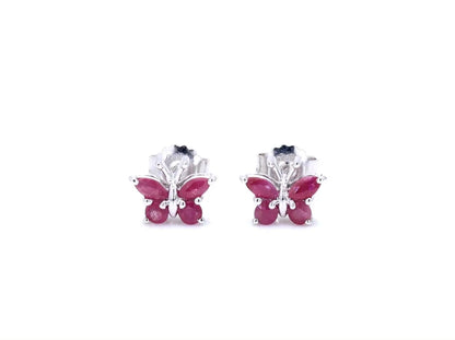 Natural Ruby Butterfly Earrings 0.6 Carats Sterling Silver