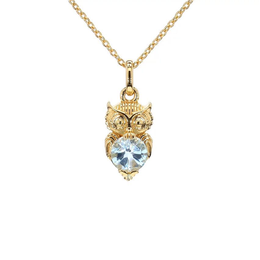 Blue Topaz Owl Pendant 1.04 Carats Gold Plated Silver