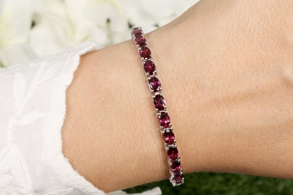 Natural Rhodolite Garnet Tennis Bracelet 15 Carats Sterling Silver