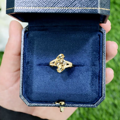 Beryl Bypass Ring Zircon Setting 1.75 Carats 24K Yellow Gold Plated Silver