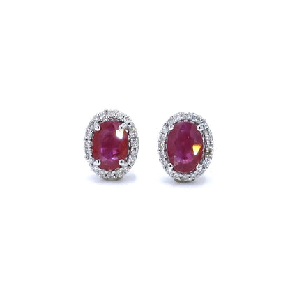 Ruby Earrings Diamonds 1.95 Carats 14K White Gold